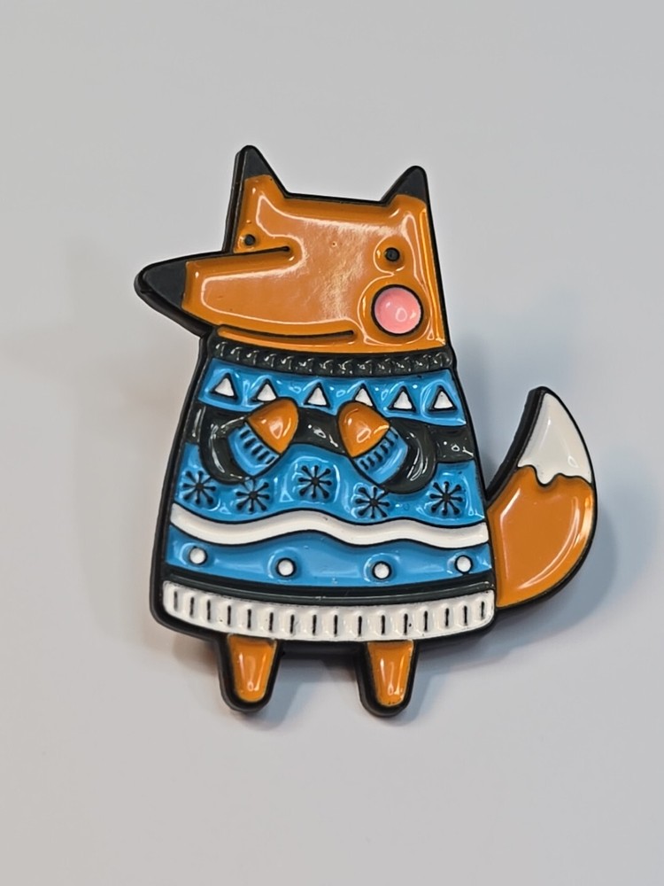 Cute Fox With Blue Sweater Lapel Pin