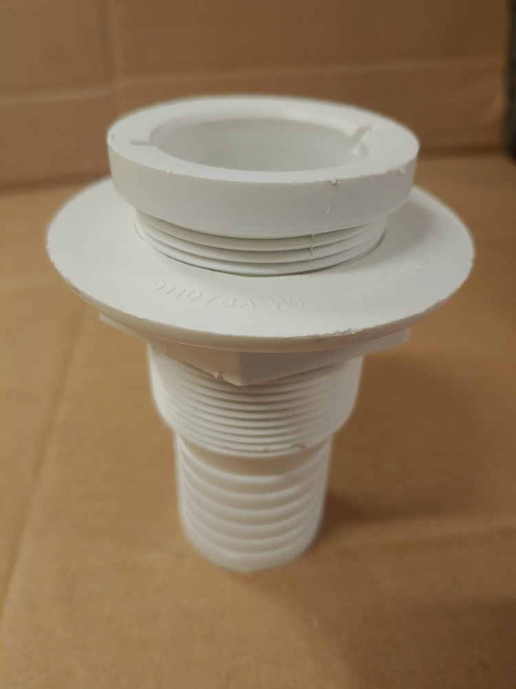 THRU HULL WHITE NYLON - STRAIGHT BARBED  1-1/2'' - FLANGE OUTER DIAMETER 2-1/8''