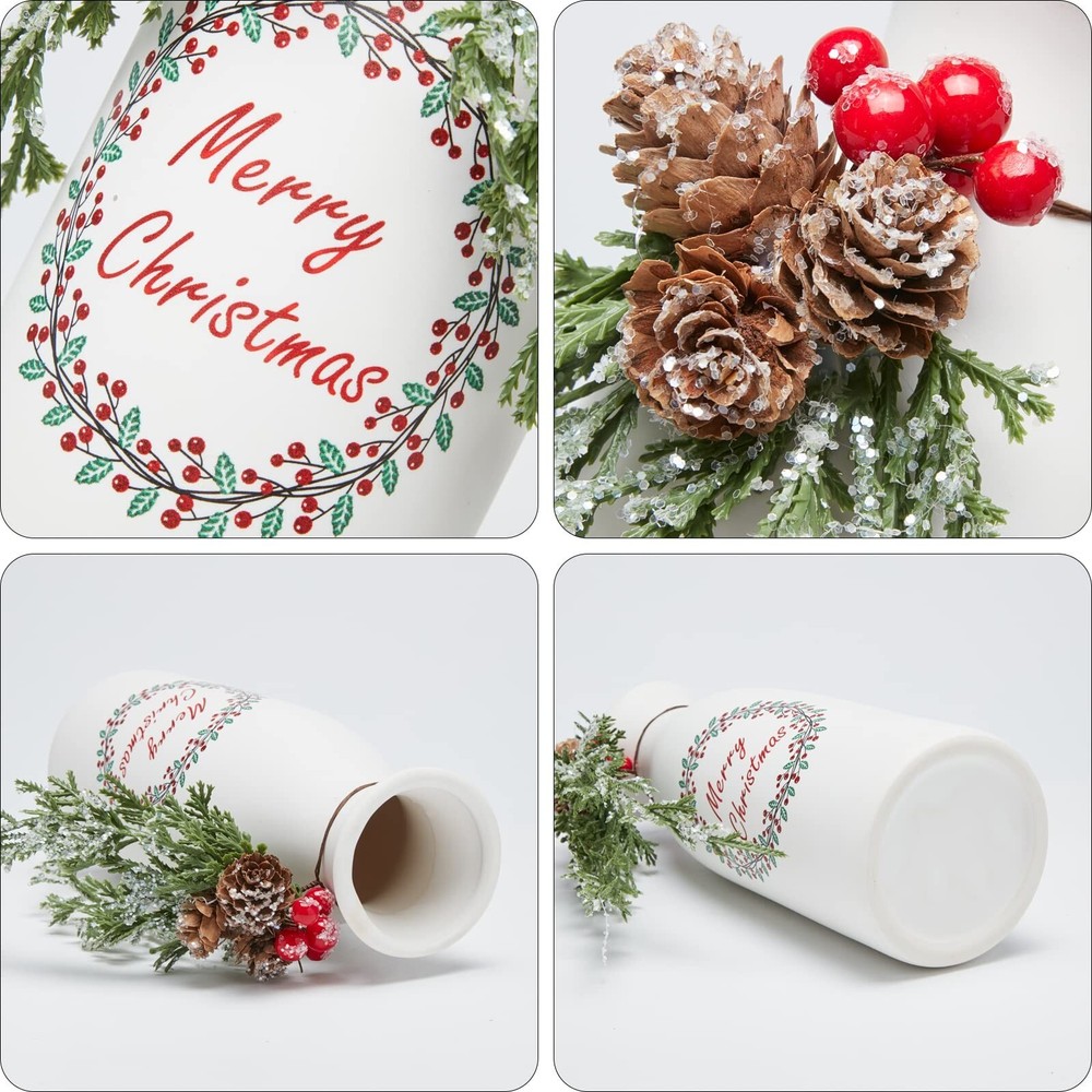 Artificial Christmas 3-Piece Set Flocked with Mixed Xmas Decorations Ceramic ...