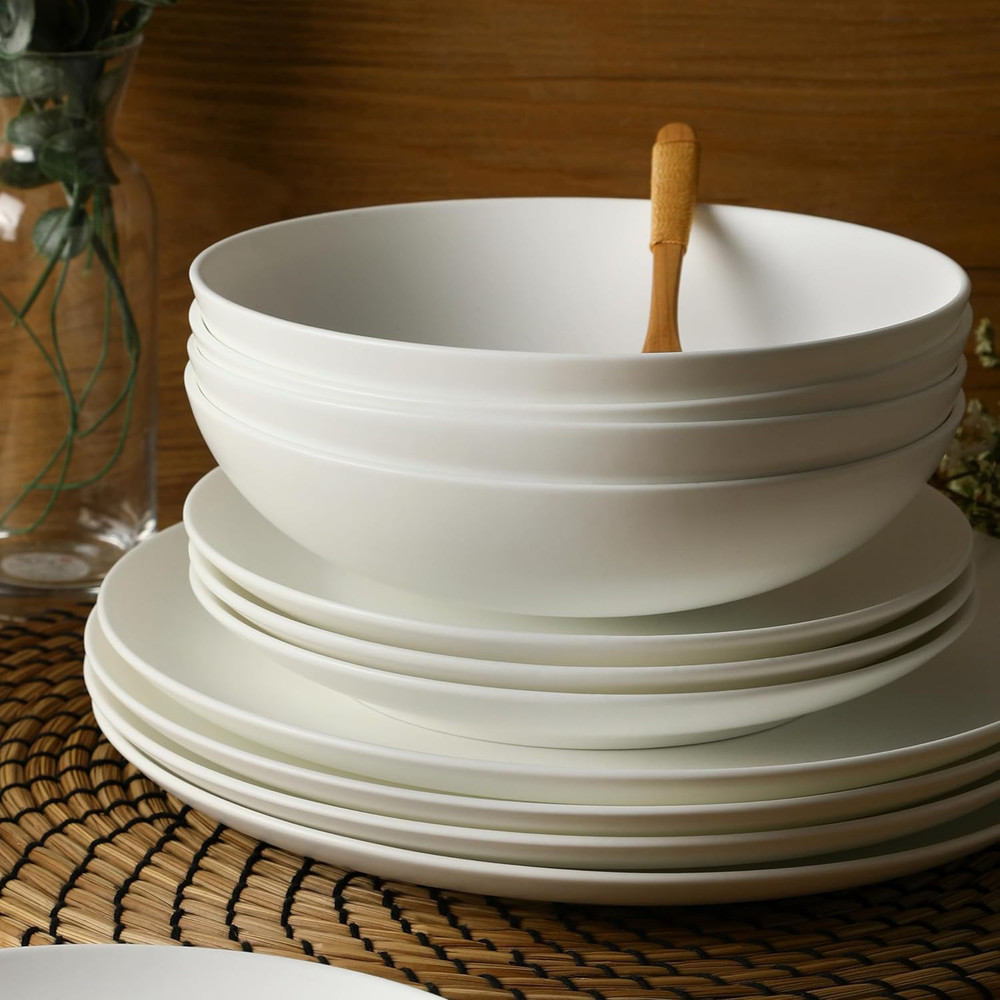 Taglio 12-Piece Dinnerware Set Bone China, Matte White