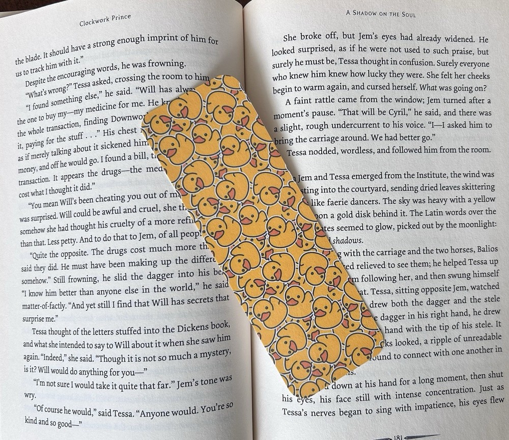Yellow Rubber Duck Pattern Bookmark, Laminated, 2”x6”, Cute Reader Gift.