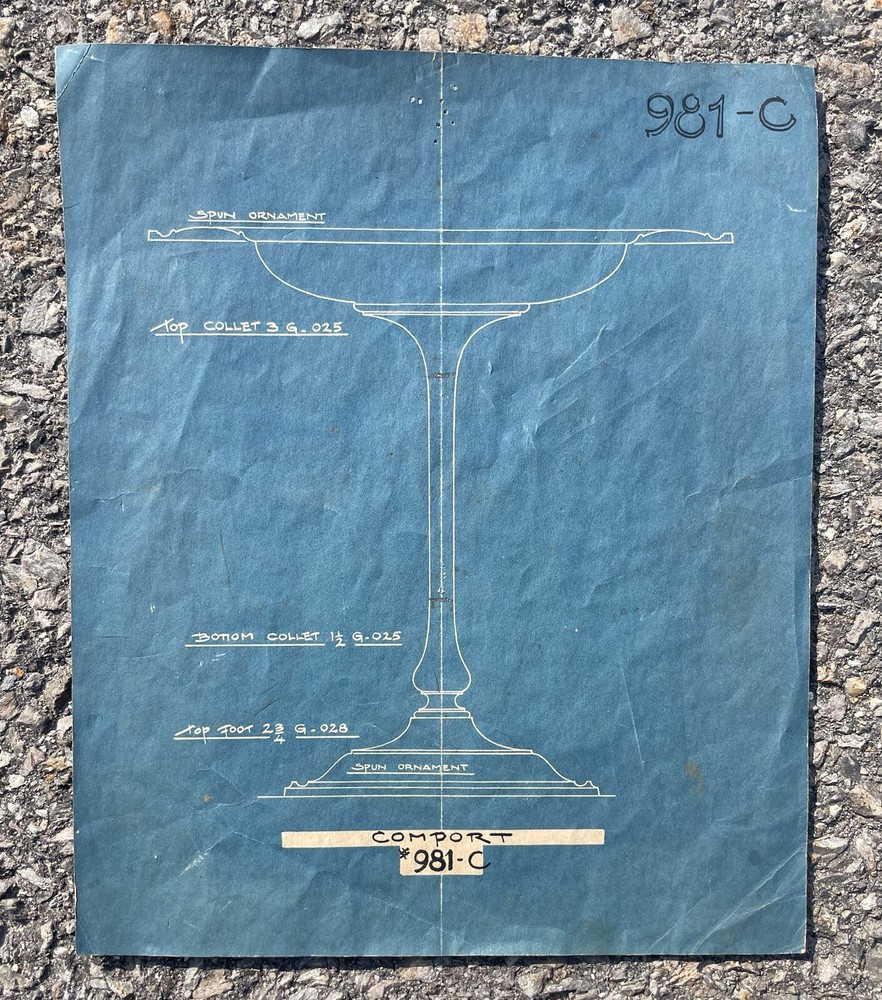 Antique Reed & Barton Co Paper Blueprint Pattern Sketch For Silver Cup Prototype