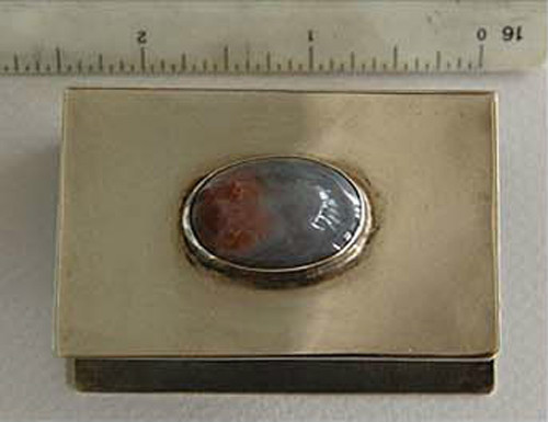 c1920, Signed STERLING MATCH HOLDER - cabochon AGATE (3V26)