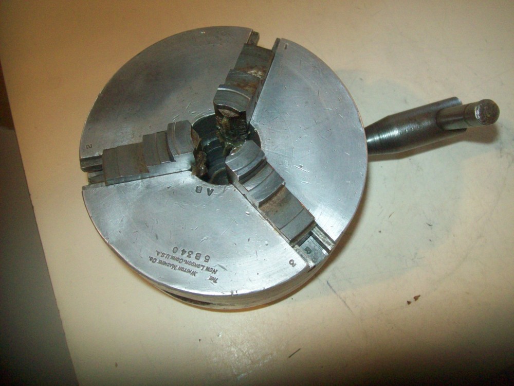 5 1/4" Diameter D E Whiton Machine Co. 3 Jaw Scroll Chuck #5B340 & Key & Plate