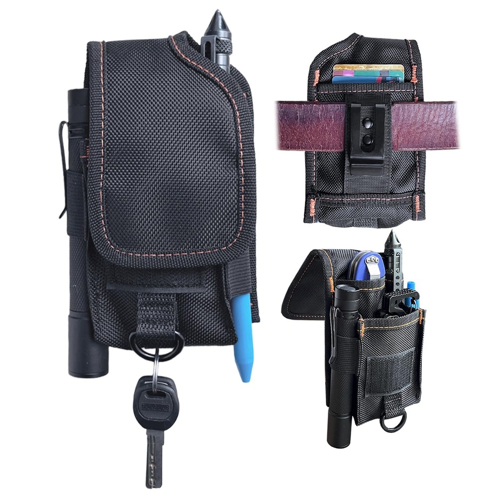 Multitool Holster Sheath with Clip, Small Multi-Pocket Belt Black