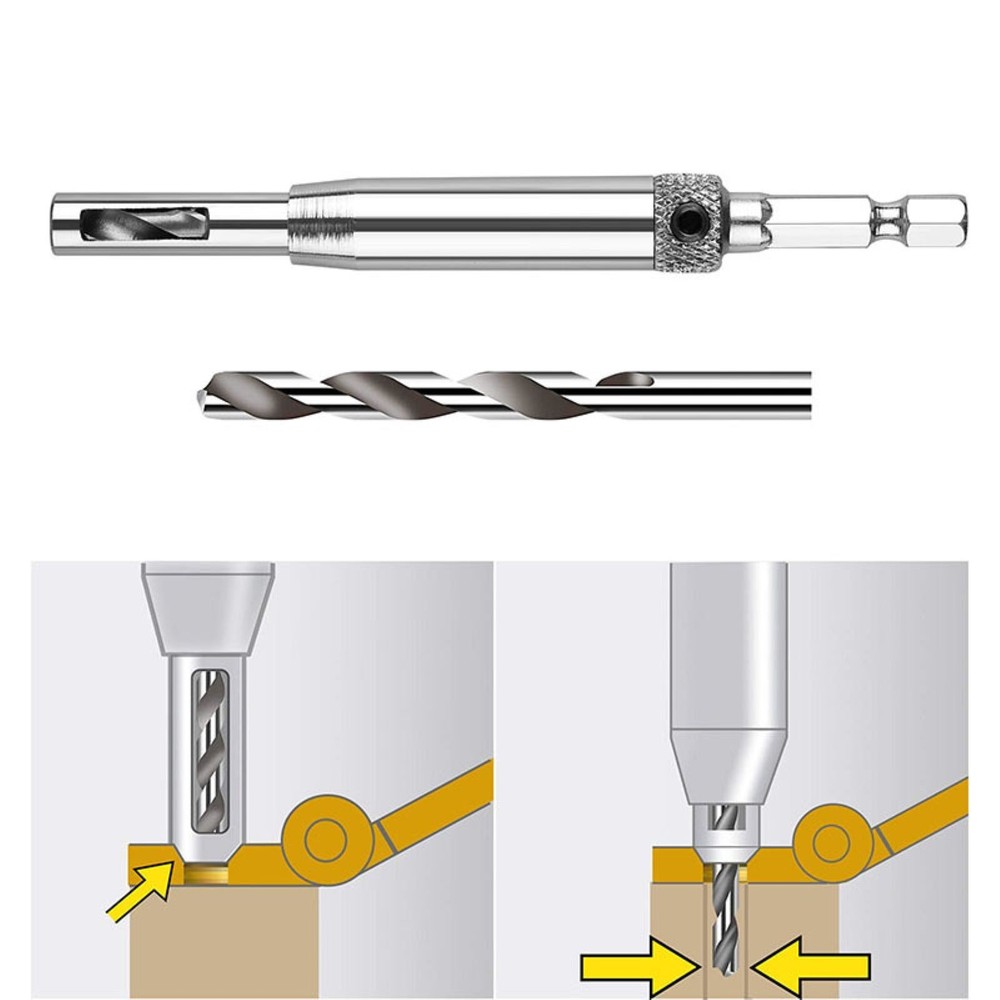 1/4in Hex Self Centering Hinge Hardware Drill Bit Set Fit 5/64in, 7/64in Size