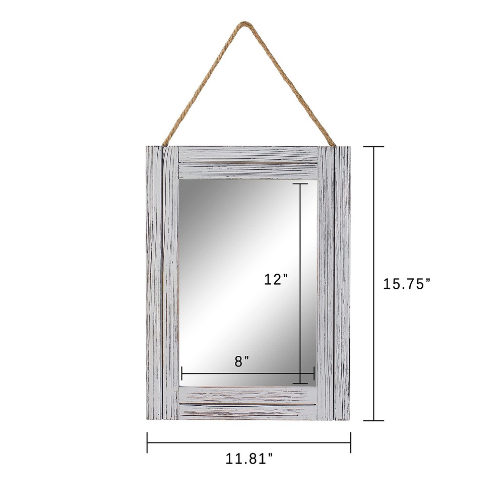 12 x 16 in Wall Decorative Mirror, Rustic Wood Frame Rectangular Mirror with ...