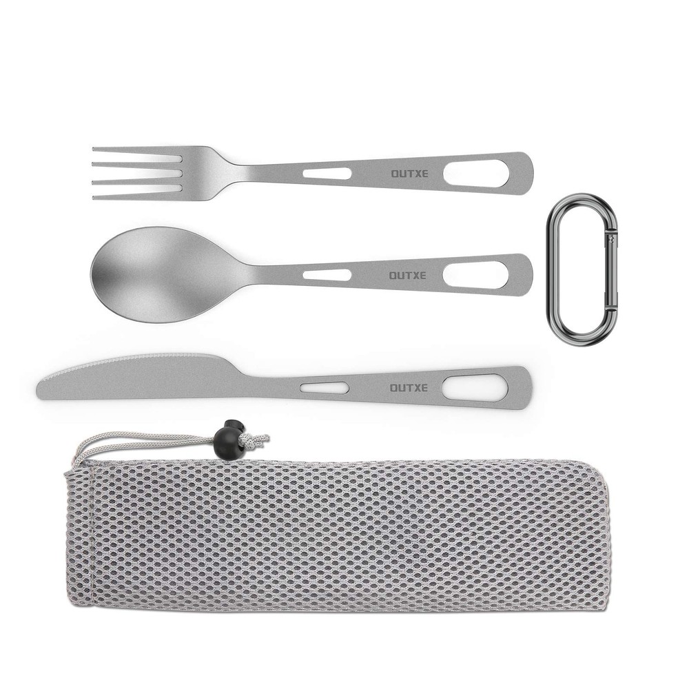 OUTXE Titanium Flatware Knife Fork Spoon Set and