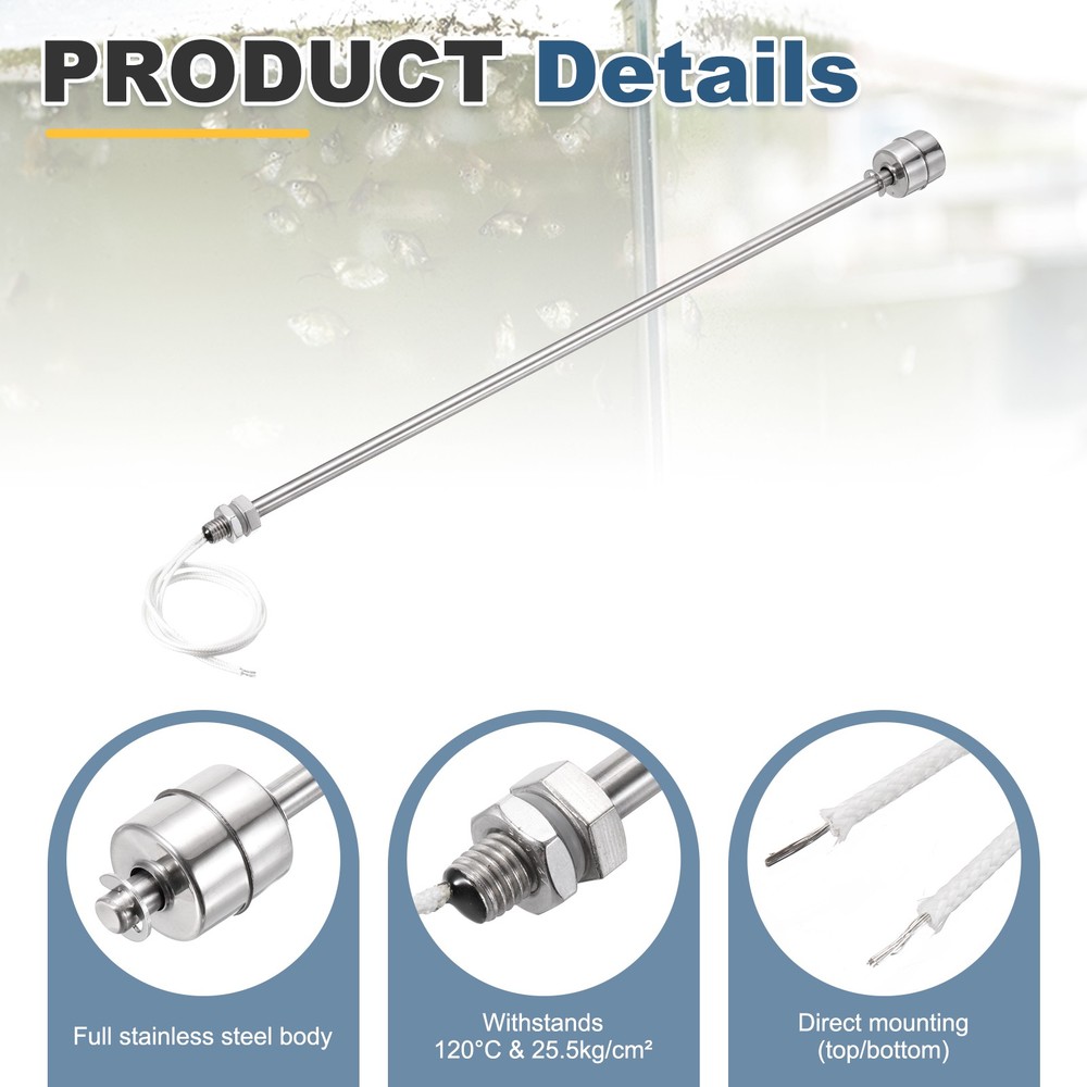 Float Switch 400mm Rod 0.2A Vertical Single Float for Pump/Alarm 1 Pcs