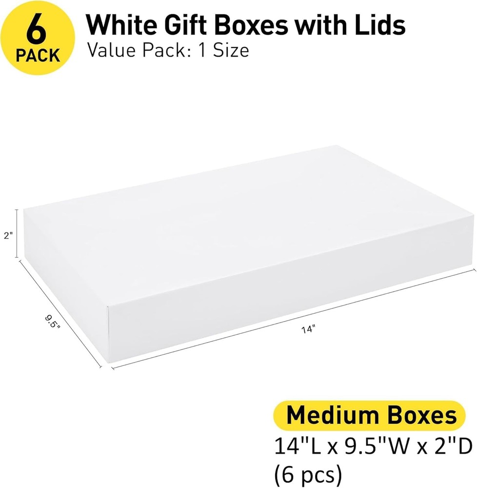 6 Pack 14" Large White Gift Boxes With Lids For Clothes Presents