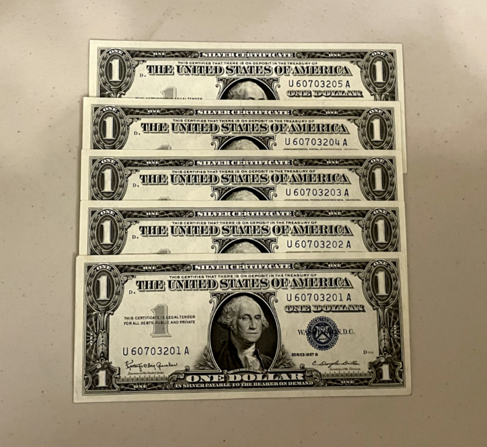 ONE Consecutive 1957 Dollar Blue Seal Note Silver Certificate Bill $1 Sequential