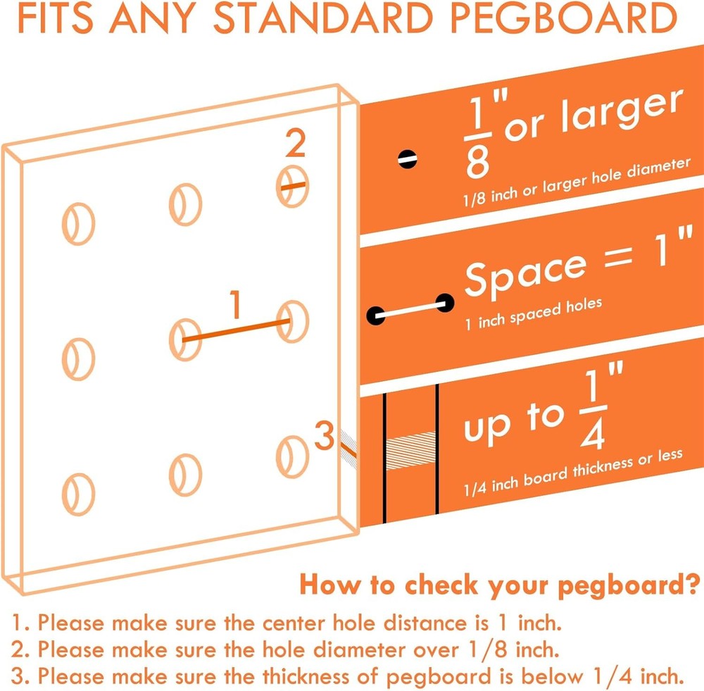 G.CORE Large Pegboard Cups Peg Board Storage Bin 6 Pack with Hooks, Black