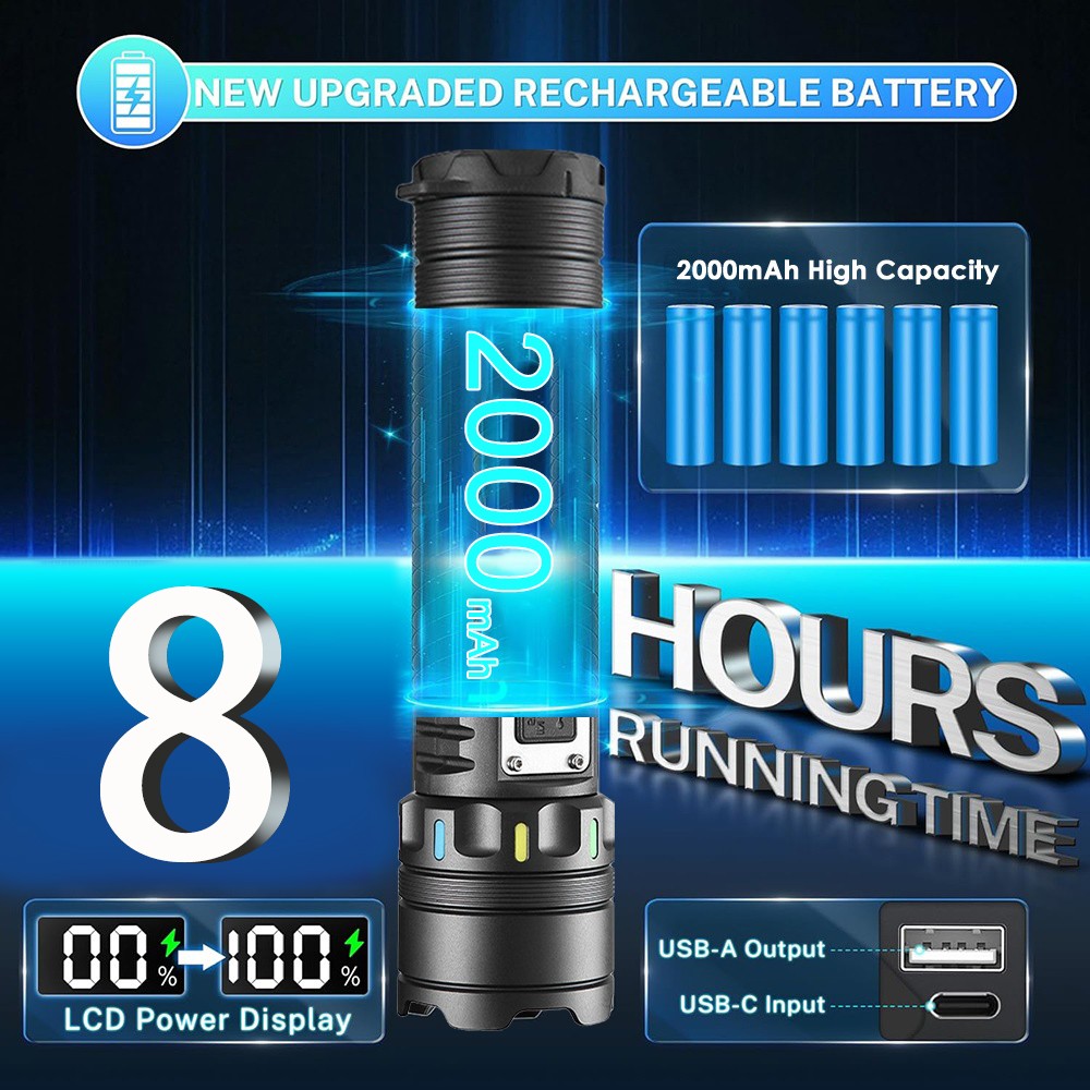 Linterna LED tactica Recargable Linternas Alta Potencia de Casa Batería Poderoso
