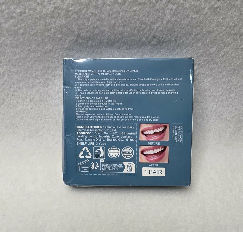 Temporary Teeth Perfect Cover Adjustable Snap On False Teeth Dentures Set New
