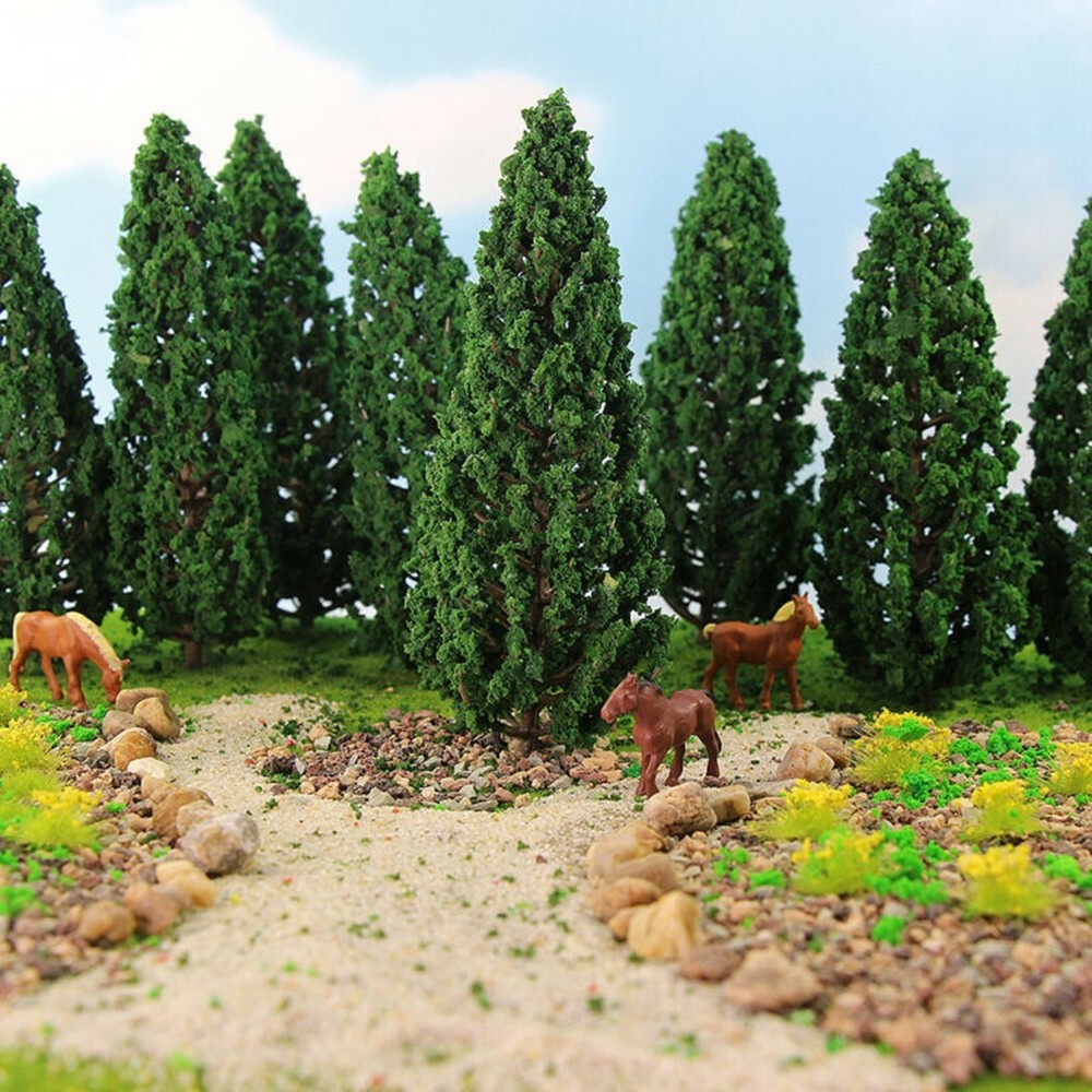 10pcs Model Pine Trees 15cm Deep Green Pines For Scale Model Railroad Layout New