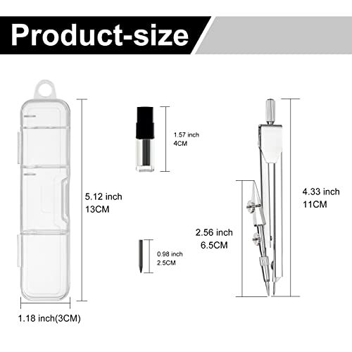 Pack Student Metal Compass Set for Geometry with Extra Lead Refills, Math 2