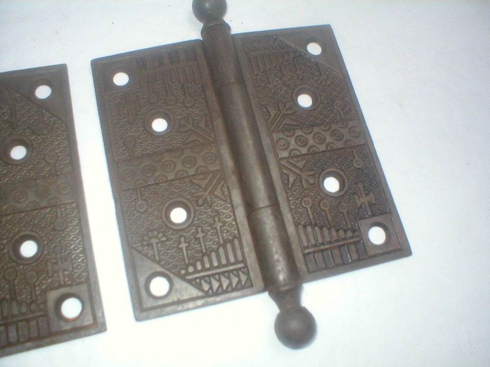Antique Victorian Decorative Large 5" x 5" Hinge Pair