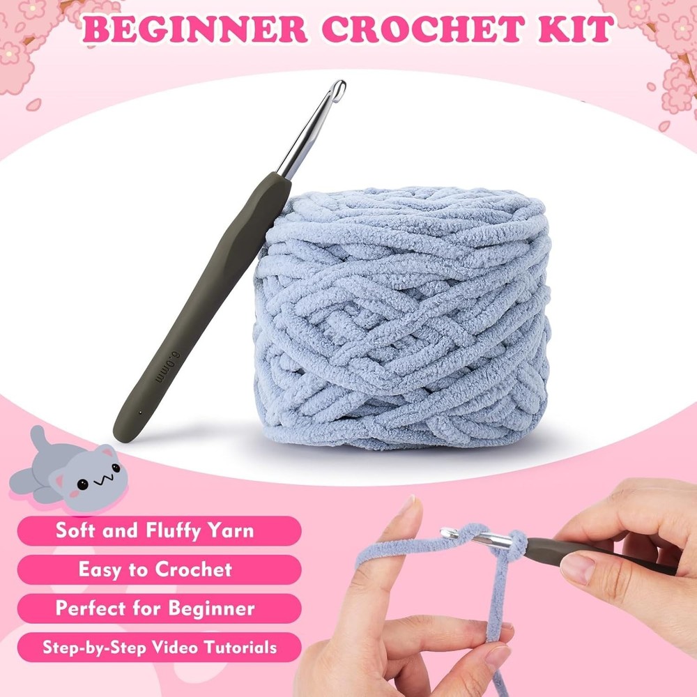 Crochet Kit for Beginners-2PCS Kitty Crochet Kit with Step-by-Step Video Tuto...