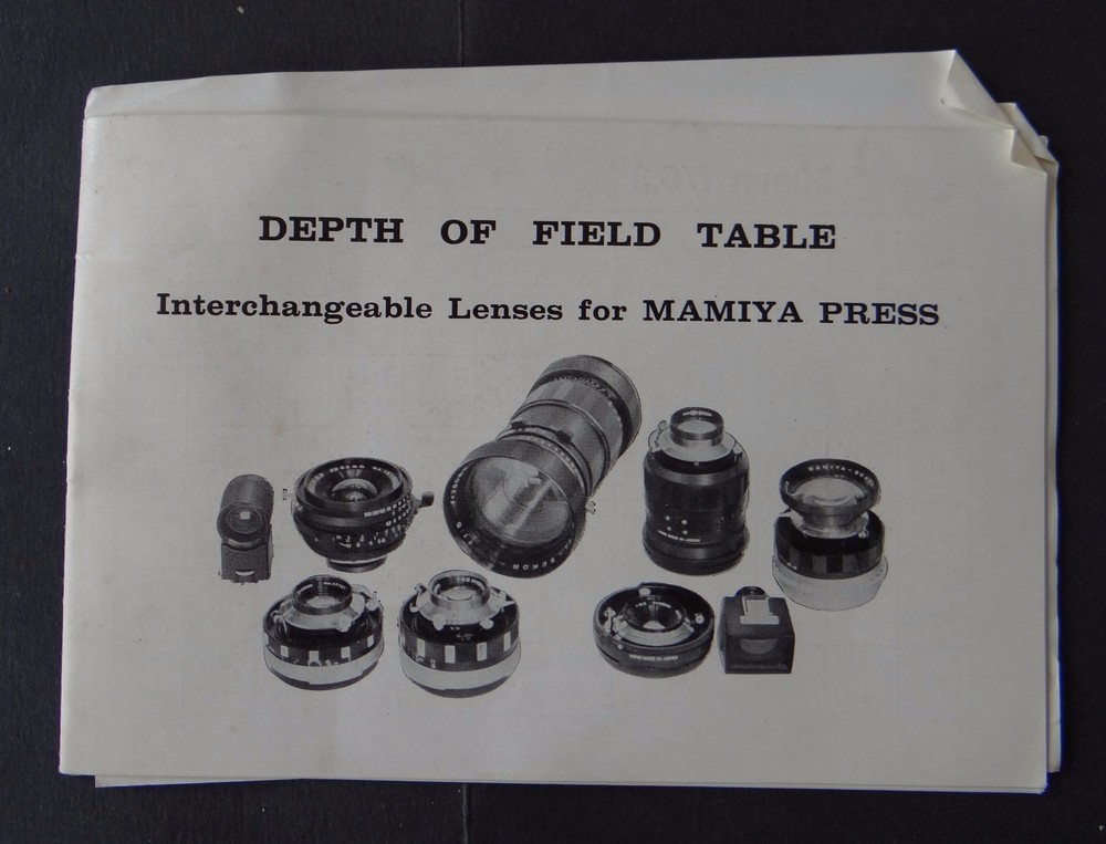MAMIYA DEPTH OF FIELD TABLE LENSES Camera Catalog Catalog