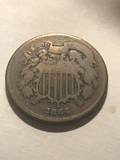 1864 2 Cent Piece Large Motto VG #10450