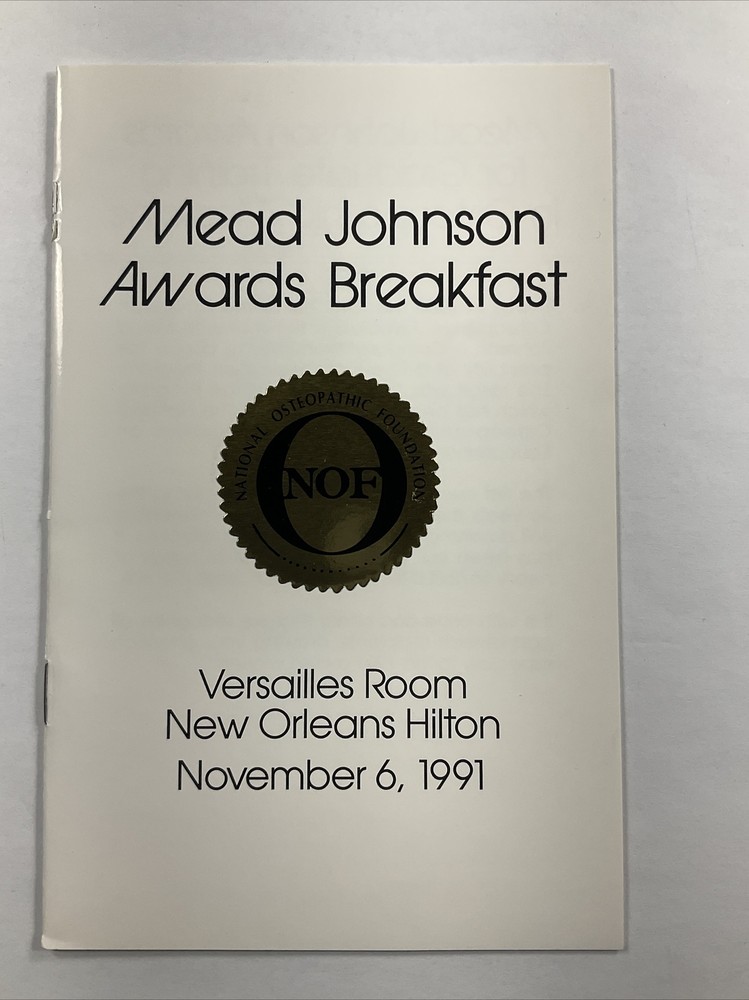 1991 National Osteopathic Foundation Mead Johnson Awards Breakfast Program Menu
