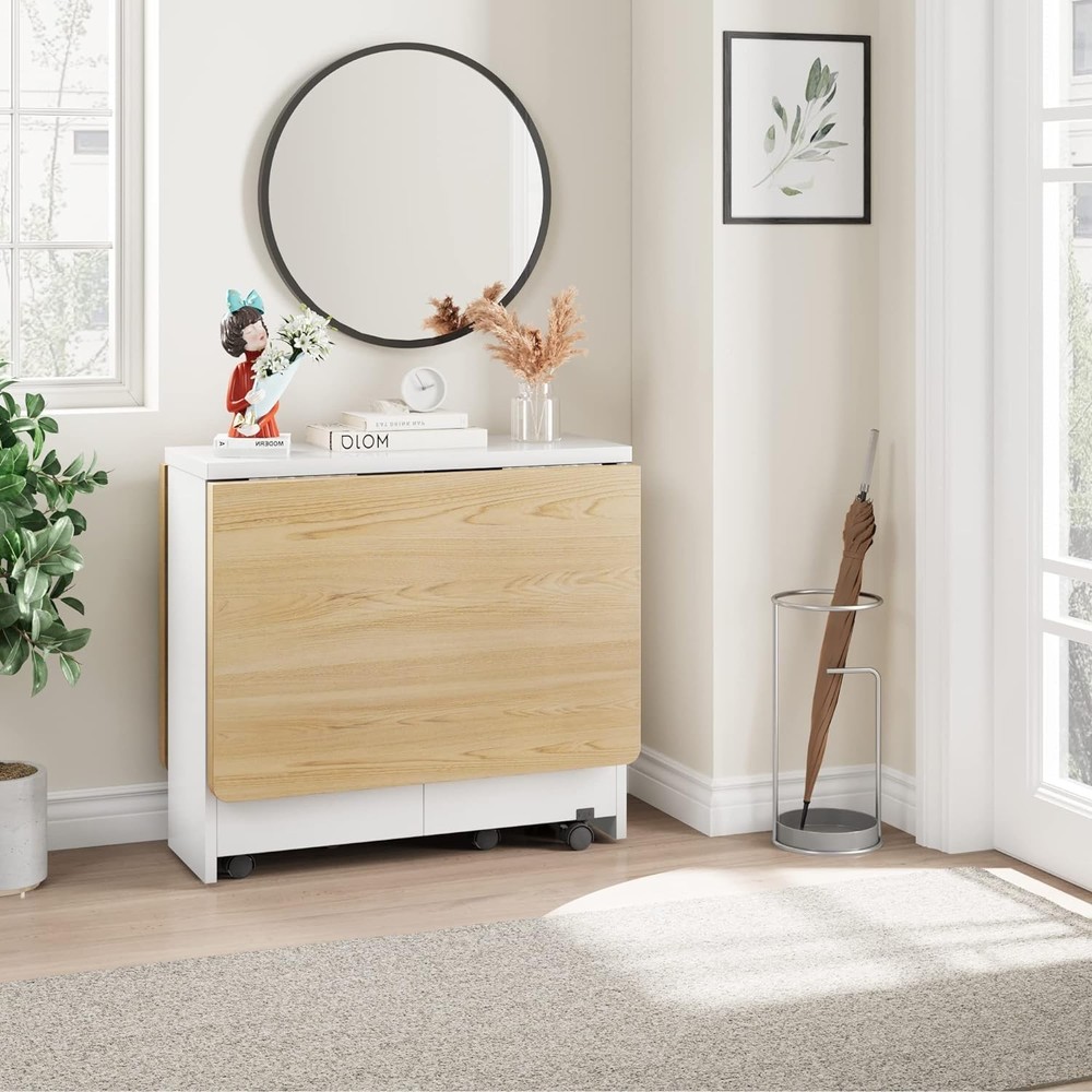 Folding Dining Table, Drop Leaf Kitchen Table with Storage Shelf ,Space Saving