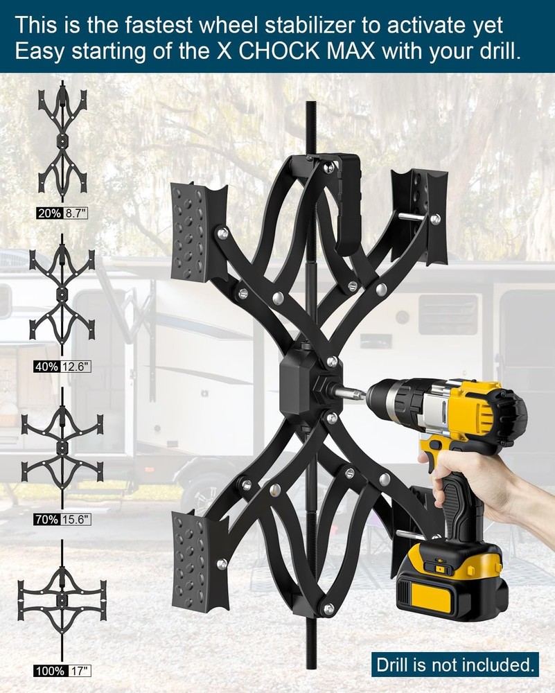 Black X-Shape Wheel Chocks Stabilizer XL [Extended Allow Drill Adjust],