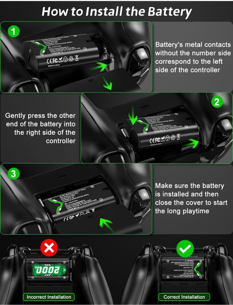 Rechargeable Battery Pack For Xbox One Controller 4*2000mah With Charger
