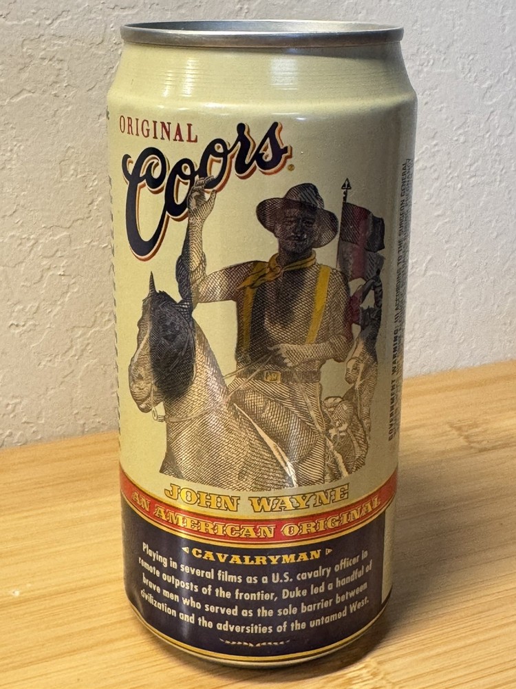 Coors John Wayne - Cavalryman - Empty Beer Can bottom-opened