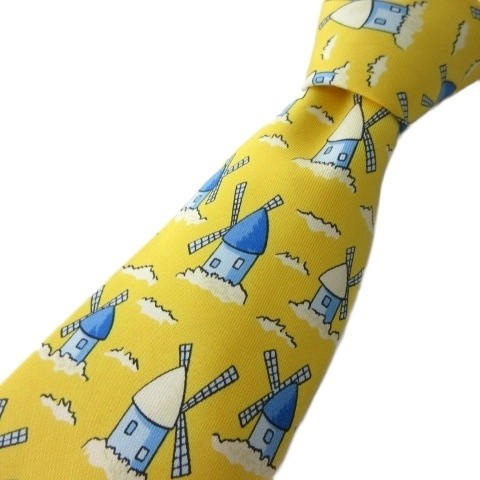 HERMES Tie Silk 100% 7489IA Allover Pattern Yellow men's