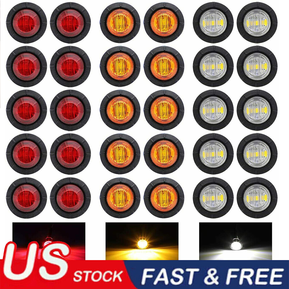 30X 3/4" Marker Lights LED Truck Trailer Round Side Bullet Light Amber/Red/White