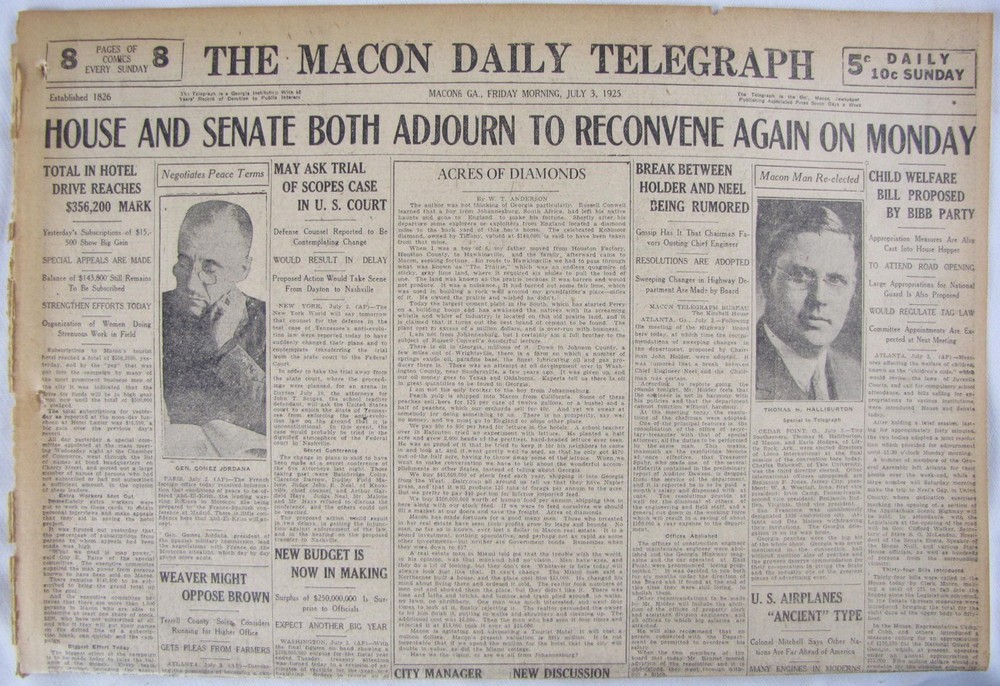 Vintage 1925 Clarence Darrow Evolution Scopes Monkey Trial Newspaper