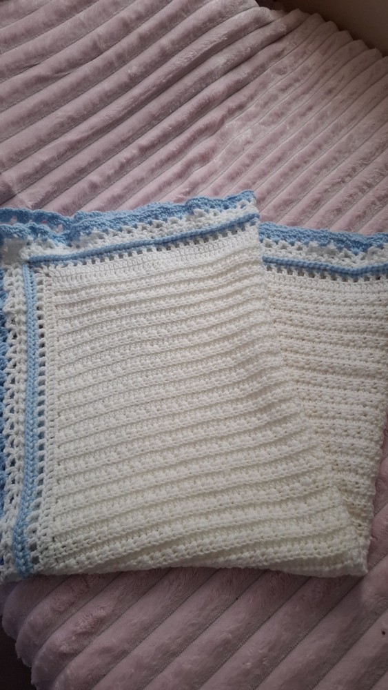 HANDMADE BABY CROCHET PRAM BLANKET BOY