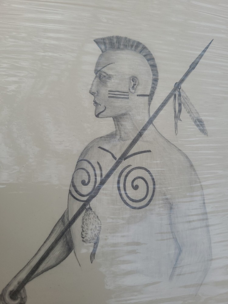 Signed Charcoal Or Pencil Drawing Cherokee Chief Never Framed