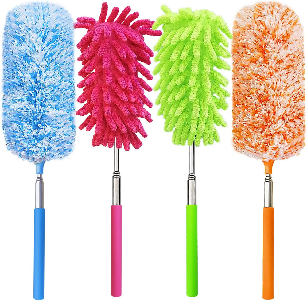4 Pack 13" to 30" Extendable Feather Duster Kit, Washable Duster Head, Microfibe