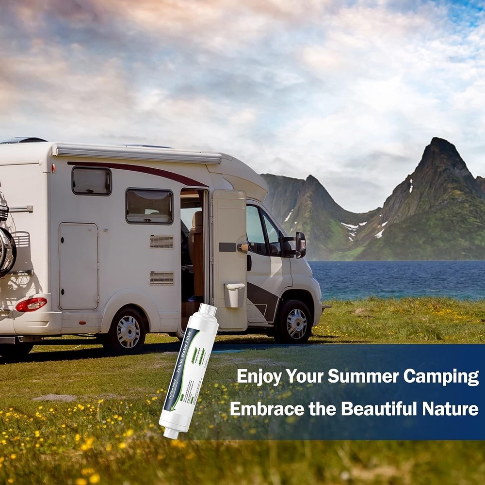 2-Pack RV Water Filter with Flexible Hose Protector, Reduces Odors, Sediments