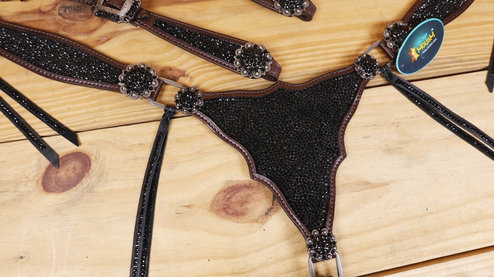 MOUSM One Ear Headstall & Breast Collar Set - Gladiator Style with Bling Strings