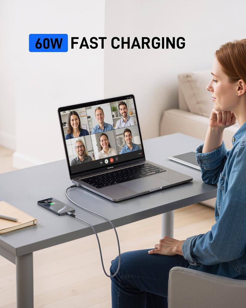 USB C to C Cable 60W [2Pack 6FT], Type C Fast Charging 6FT, Grey