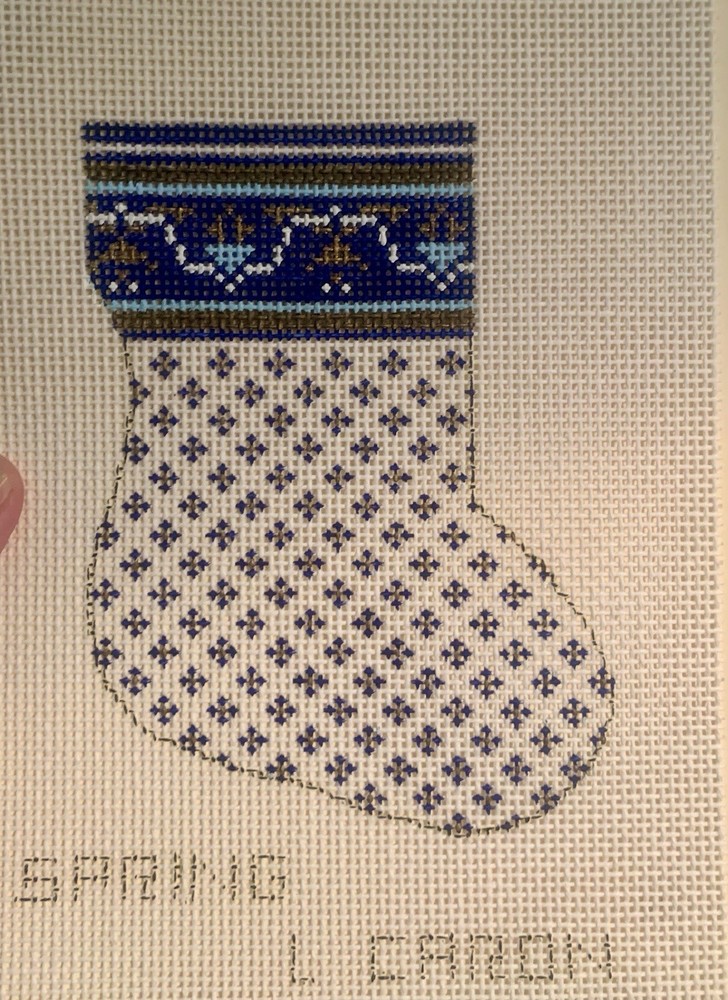 L Caron Handpainted Needlepoint Canvas Spring Mini Stocking 4” X 5 1/2”