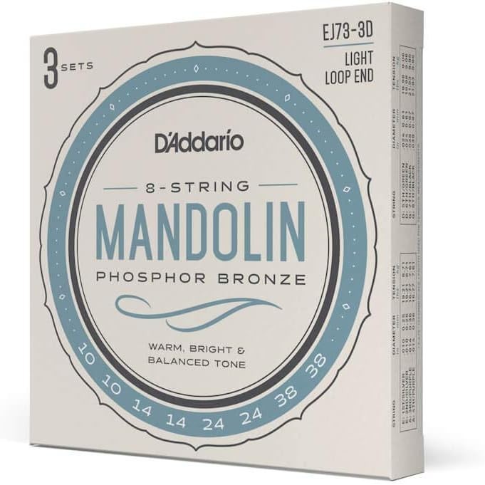 3 Pack D'Addario EJ73 Mandolin Strings, Phosphor Bronze, Light 10-38 EJ73-3D
