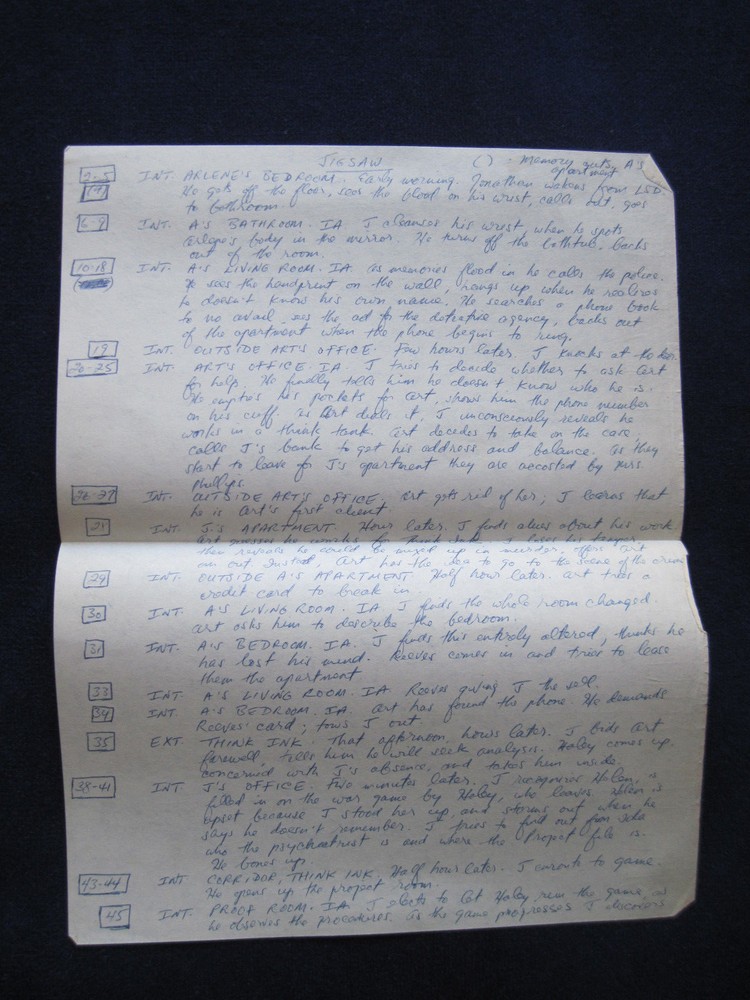 ORIGINAL Film SCRIPT for JIGSAW - BRADFORD DILLMAN'S Copy with His Notes