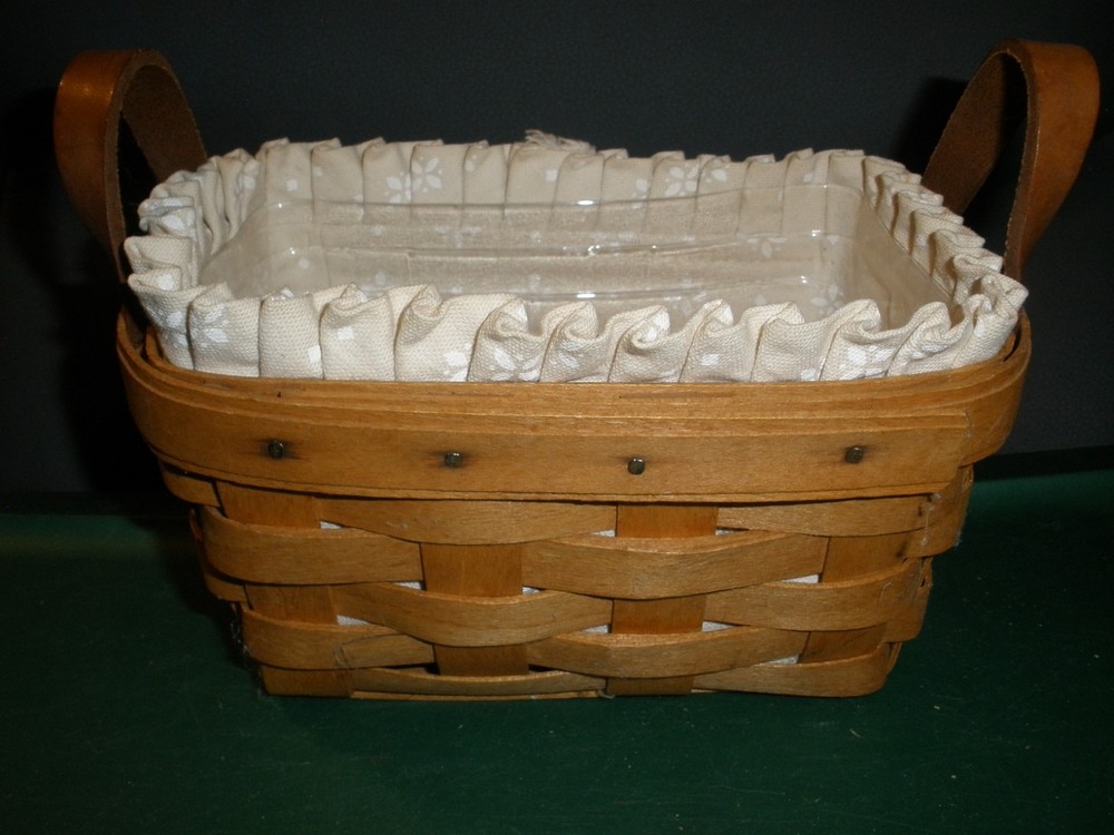 Longaberger 1999 Rectangle Basket Leather Handles White Liner, Protector (YS1)