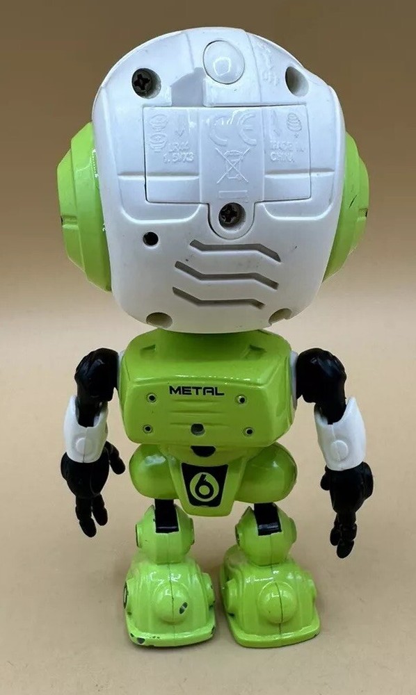 Poseable Green Metal Robot Figure Lights Sound