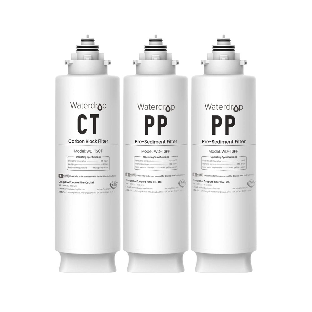 Waterdrop Undersink Replacement Water Filter, 2PP+CT, Replacement for TSU-W