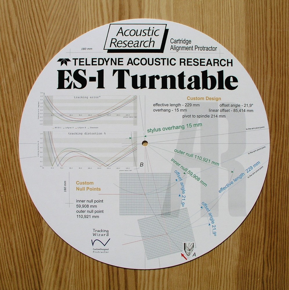 Acoustic Research ES-1 Custom Designed Turntable Tonearm Alignment Protractor