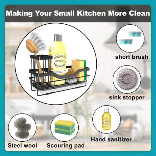 Sponge Holder for Kitchen Caddy Sink Organizer, Multifunctional Mattle Black