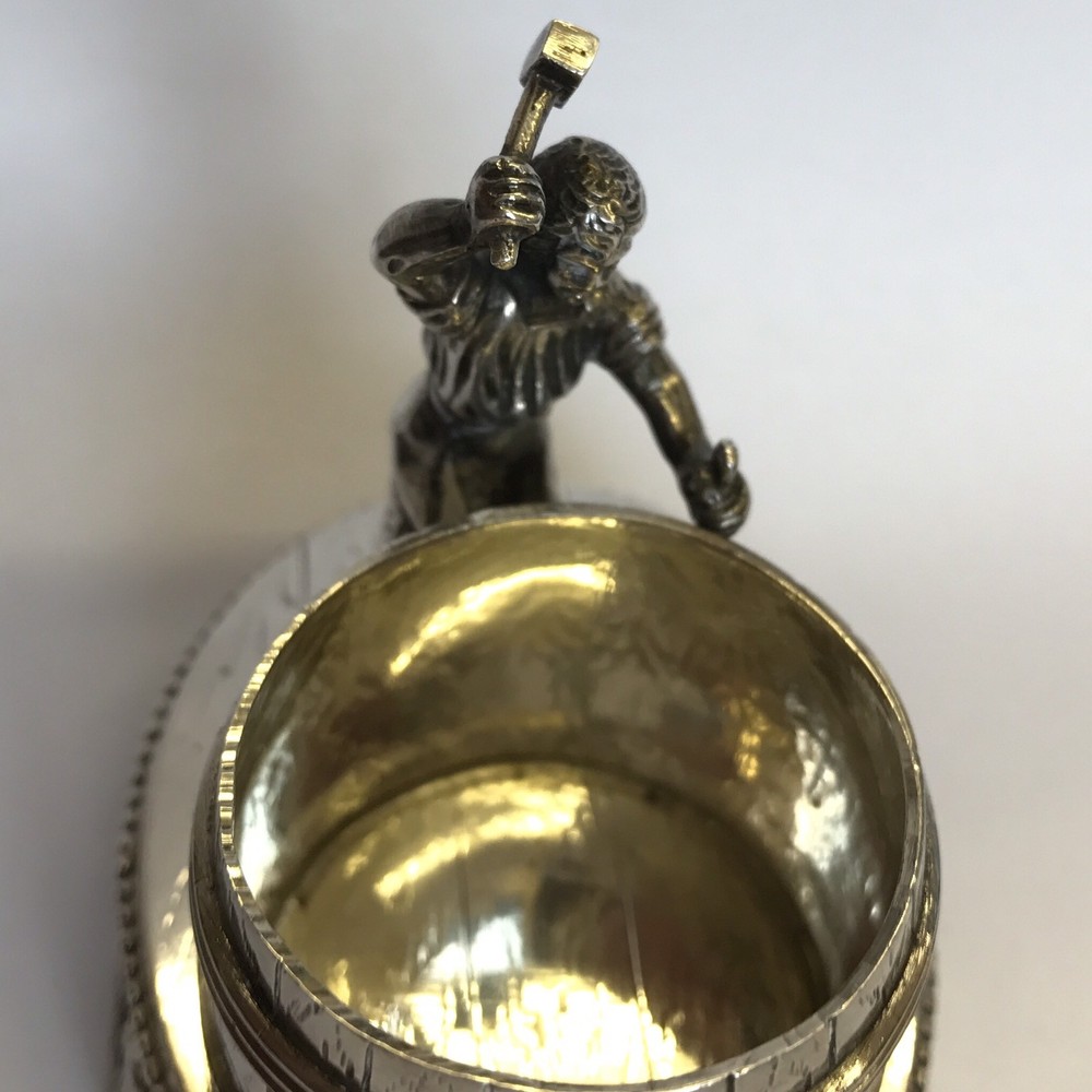 Fine Antique Solid Silver Salt Novelty Blacksmith Barrel Wolf & Knoll 1904 Hanau