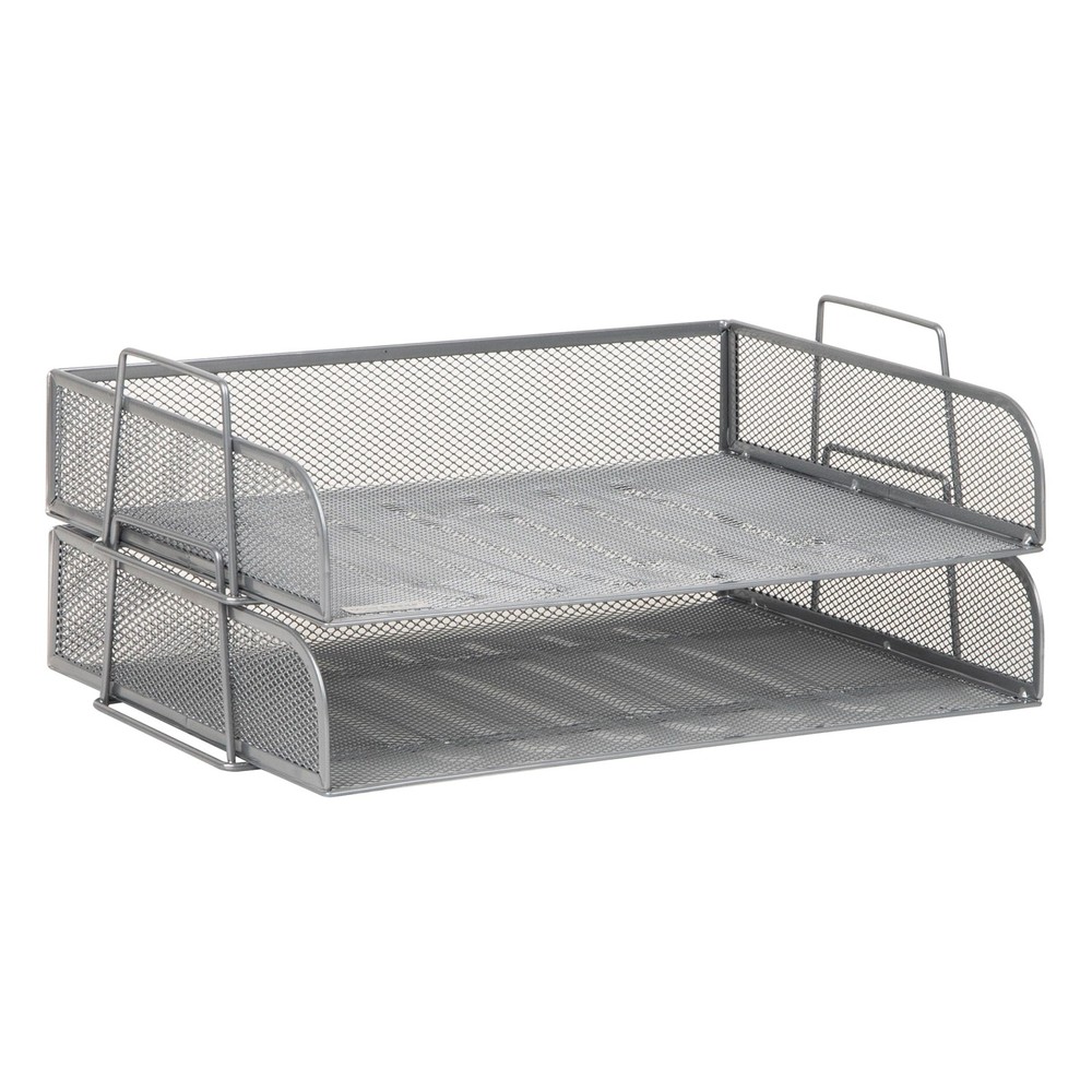 Stackable Tray, Desktop Organizer, File Storage, Office, Metal Mesh, 2 Pcs., ...