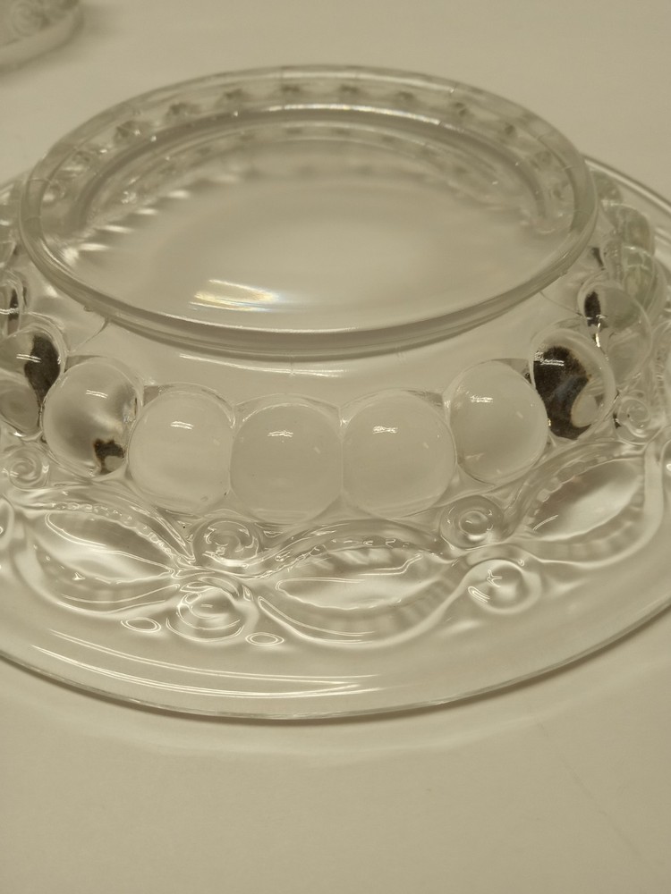 LG Wright “Eyewinker” Clear Round Butter Dish & Lid 7 5/8”