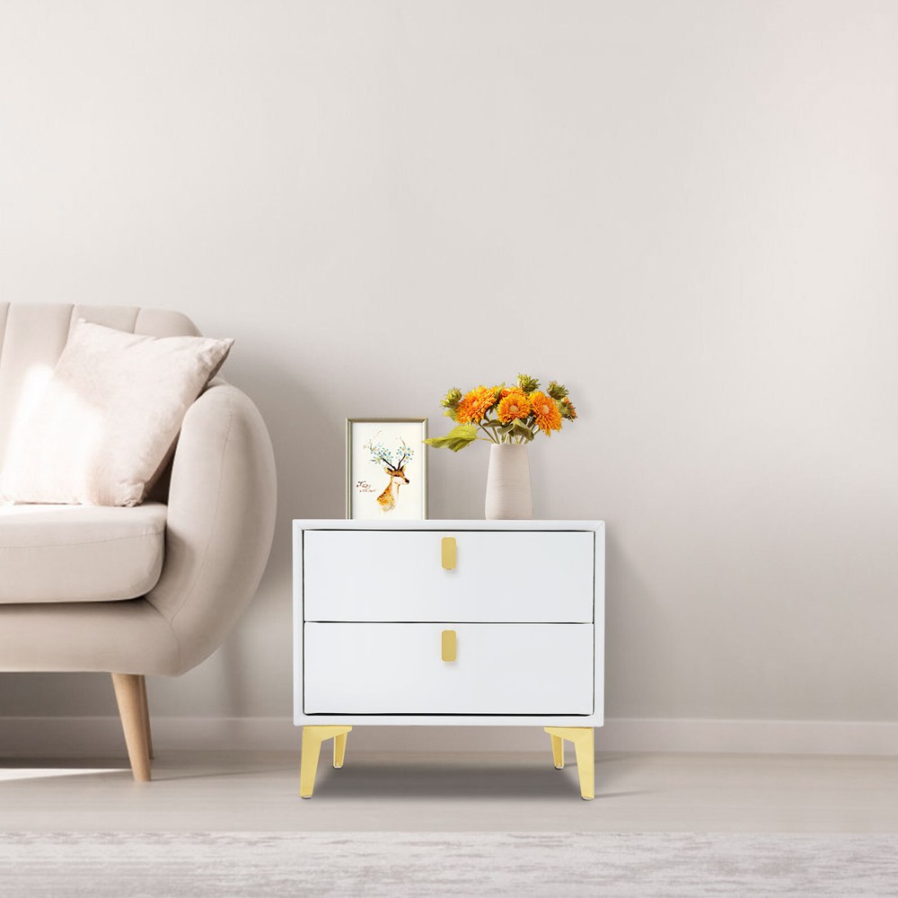 White Bedside Table, Storage Cabinet for the Bedroom, Side Table with 2-drawers!